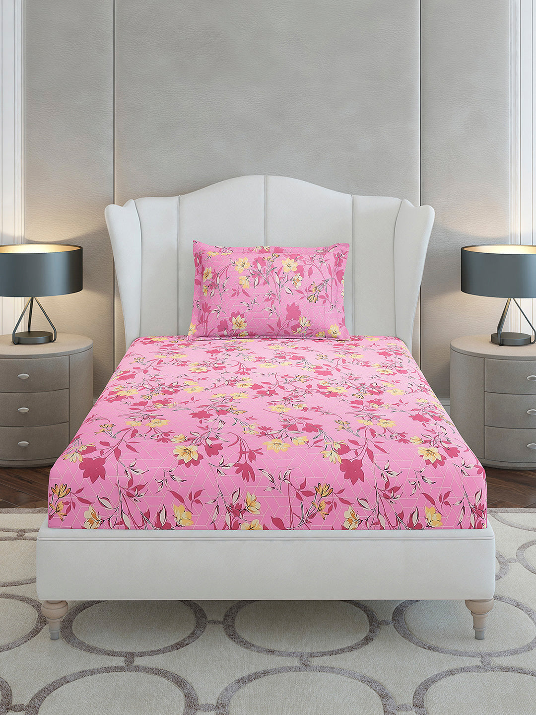 104 TC Cotton Single Bedsheet with 1 Pillow Cover (Elegance)