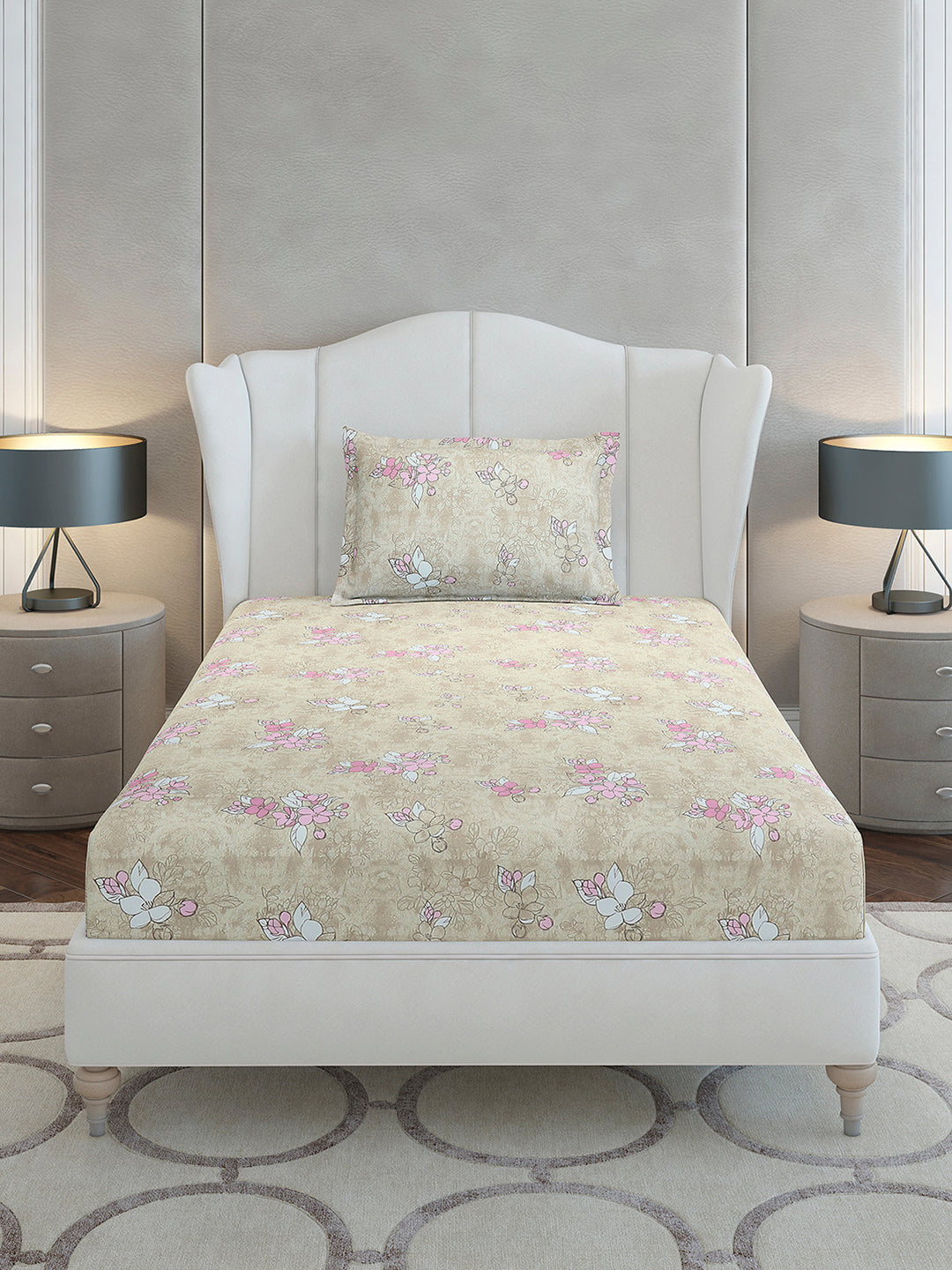 104 TC Cotton Single Bedsheet with 1 Pillow Cover (Elegance)