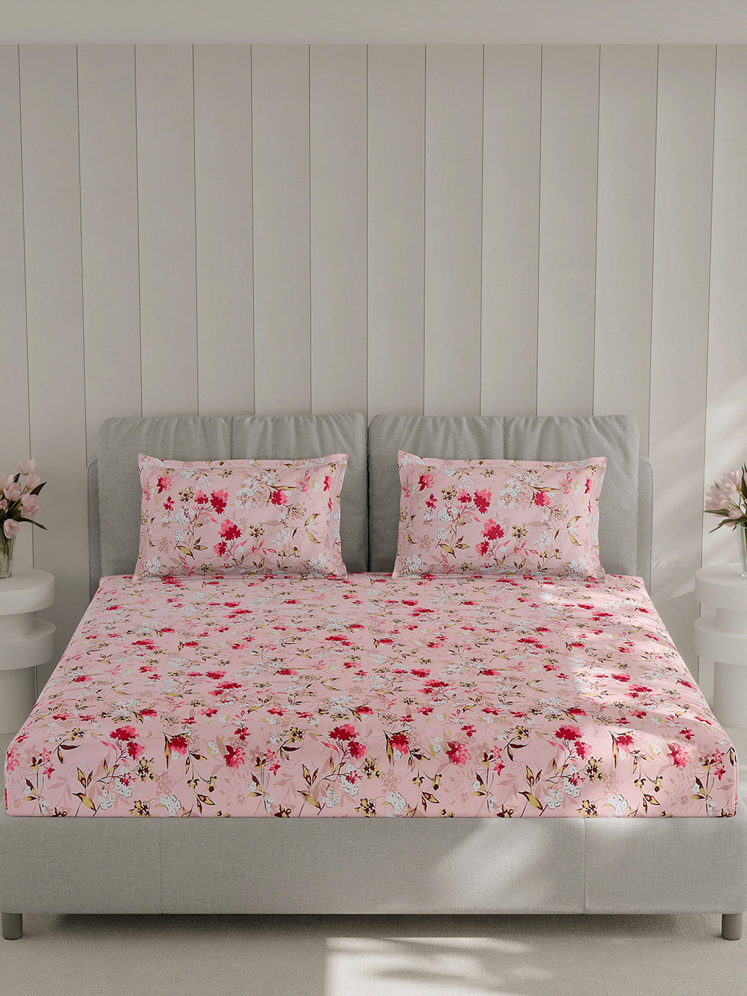 130 GSM Polyester Double Bed 1 Bedsheet with 2 Pillow Covers (Fashnik)