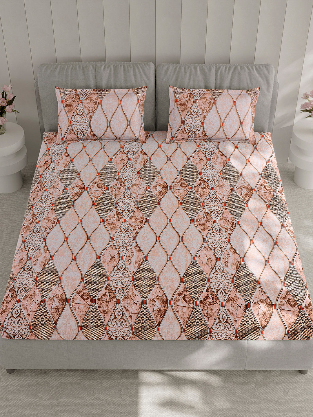 130 GSM Polyester Double Bed 1 Bedsheet with 2 Pillow Covers (Fashnik)