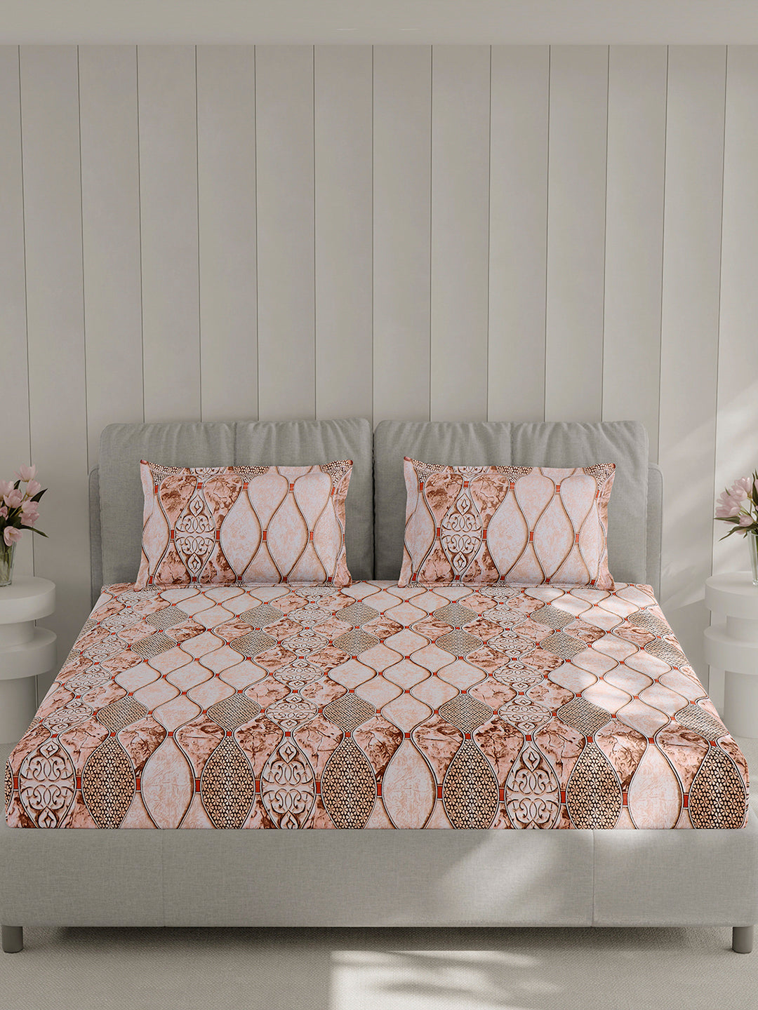 130 GSM Polyester Double Bed 1 Bedsheet with 2 Pillow Covers (Fashnik)