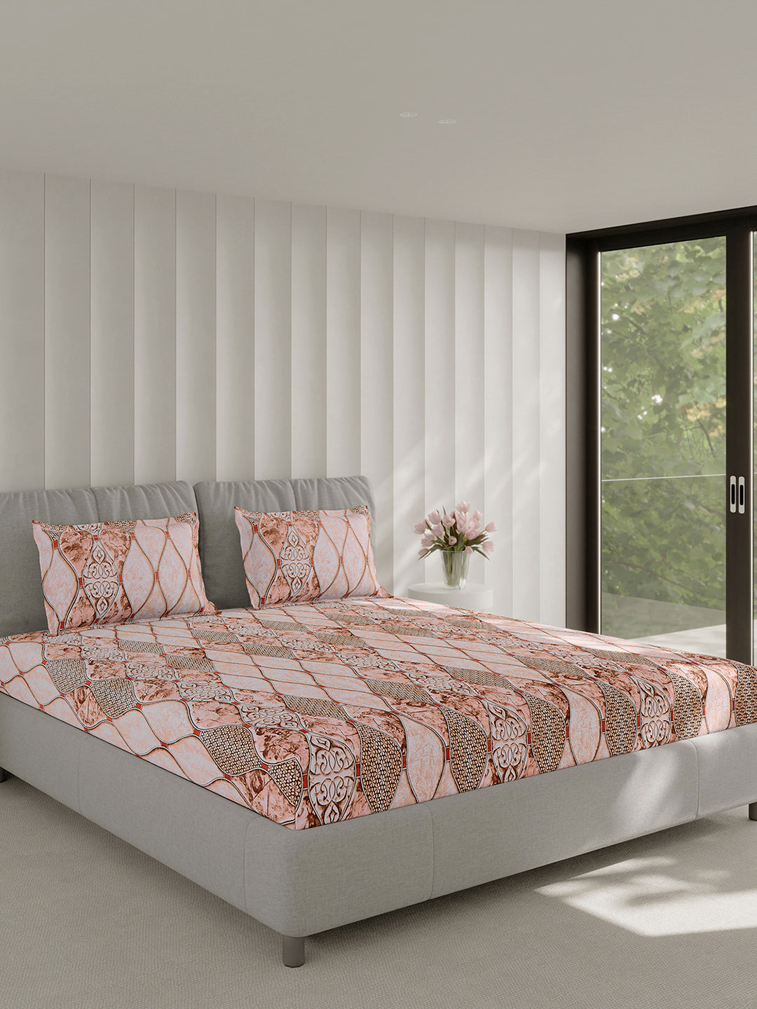 130 GSM Polyester Double Bed 1 Bedsheet with 2 Pillow Covers (Fashnik)