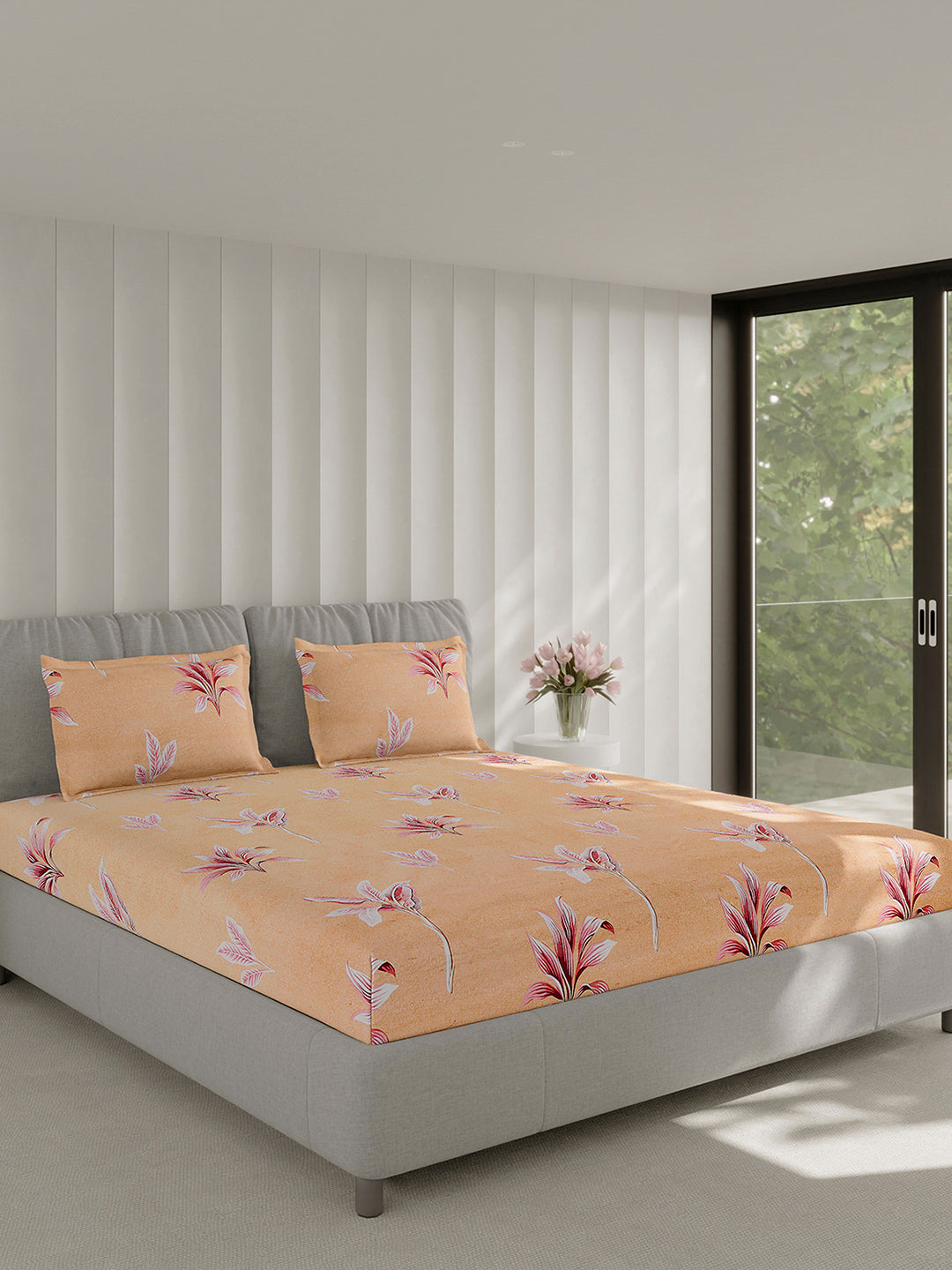 130 GSM Polyester Double Bed 1 Bedsheet with 2 Pillow Covers (Fashnik)