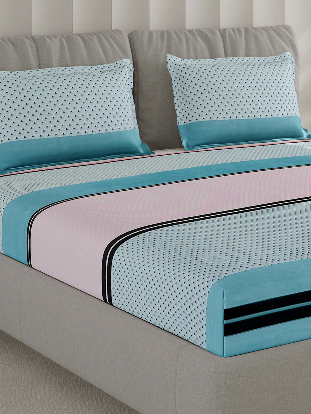 130 GSM Polyester Double Bed 1 Bedsheet with 2 Pillow Covers (Fashnik)