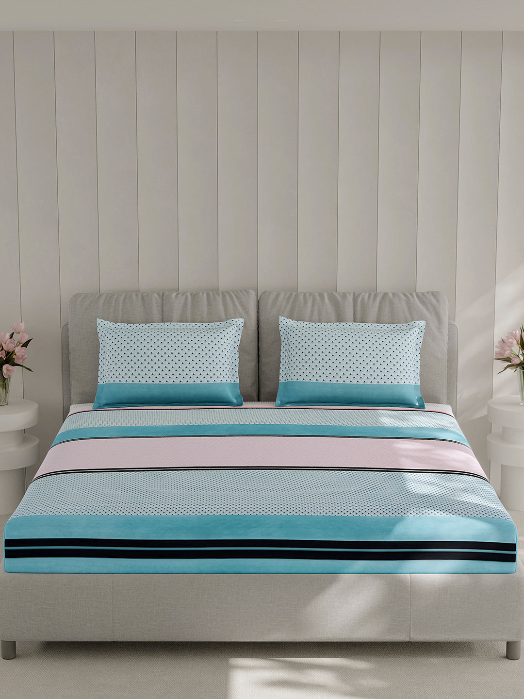 130 GSM Polyester Double Bed 1 Bedsheet with 2 Pillow Covers (Fashnik)