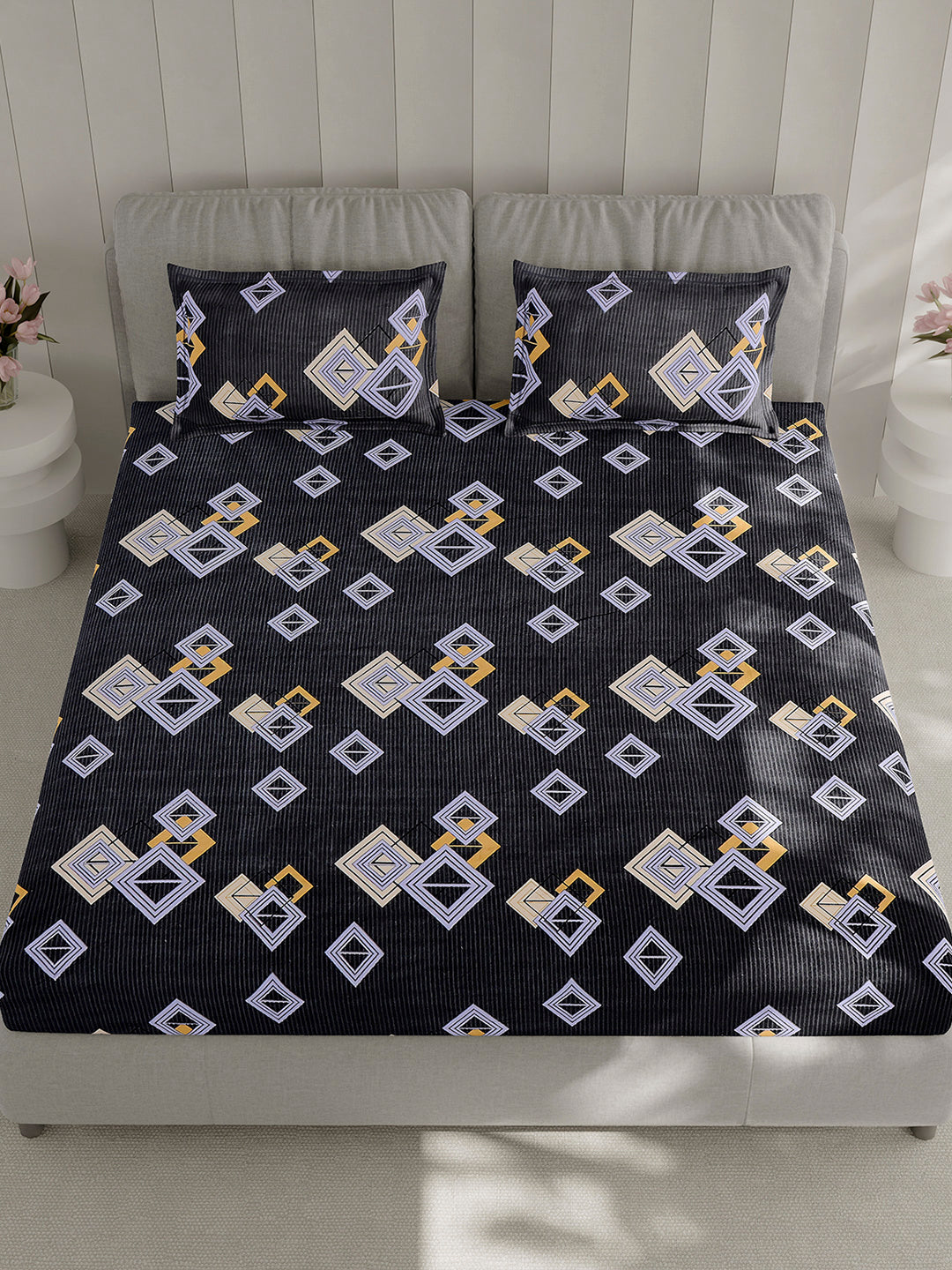 130 GSM Polyester Double Bed 1 Bedsheet with 2 Pillow Covers (Fashnik)