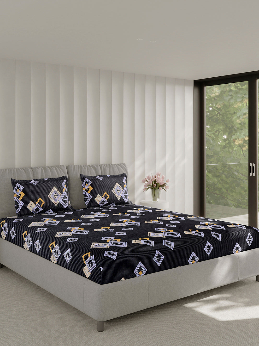 130 GSM Polyester Double Bed 1 Bedsheet with 2 Pillow Covers (Fashnik)