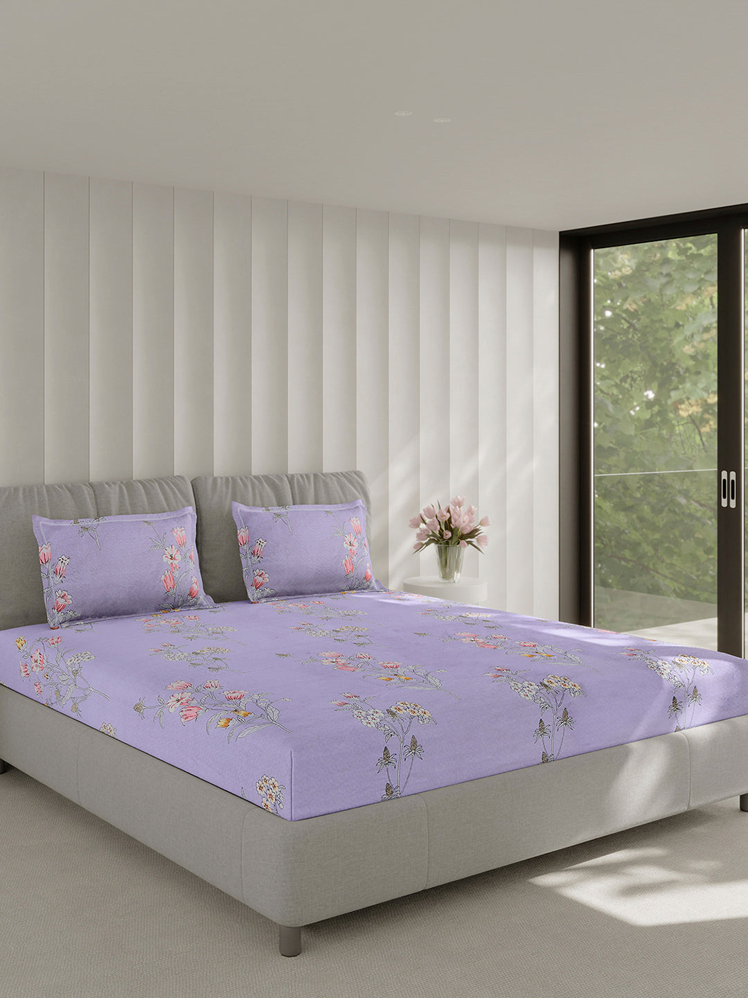 130 GSM Polyester Double Bed 1 Bedsheet with 2 Pillow Covers (Fashnik)