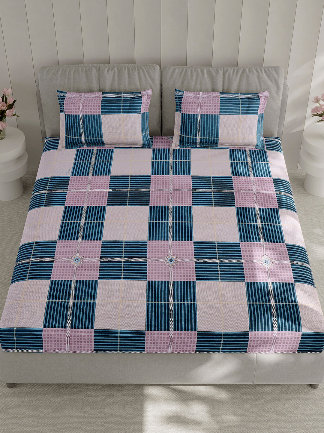 130 GSM Polyester Double Bed 1 Bedsheet with 2 Pillow Covers (Fashnik)