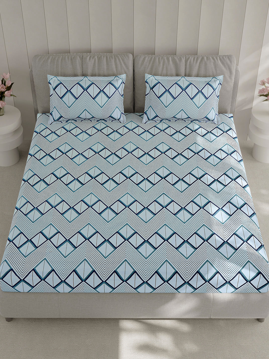 130 GSM Polyester Double Bed 1 Bedsheet with 2 Pillow Covers (Fashnik)