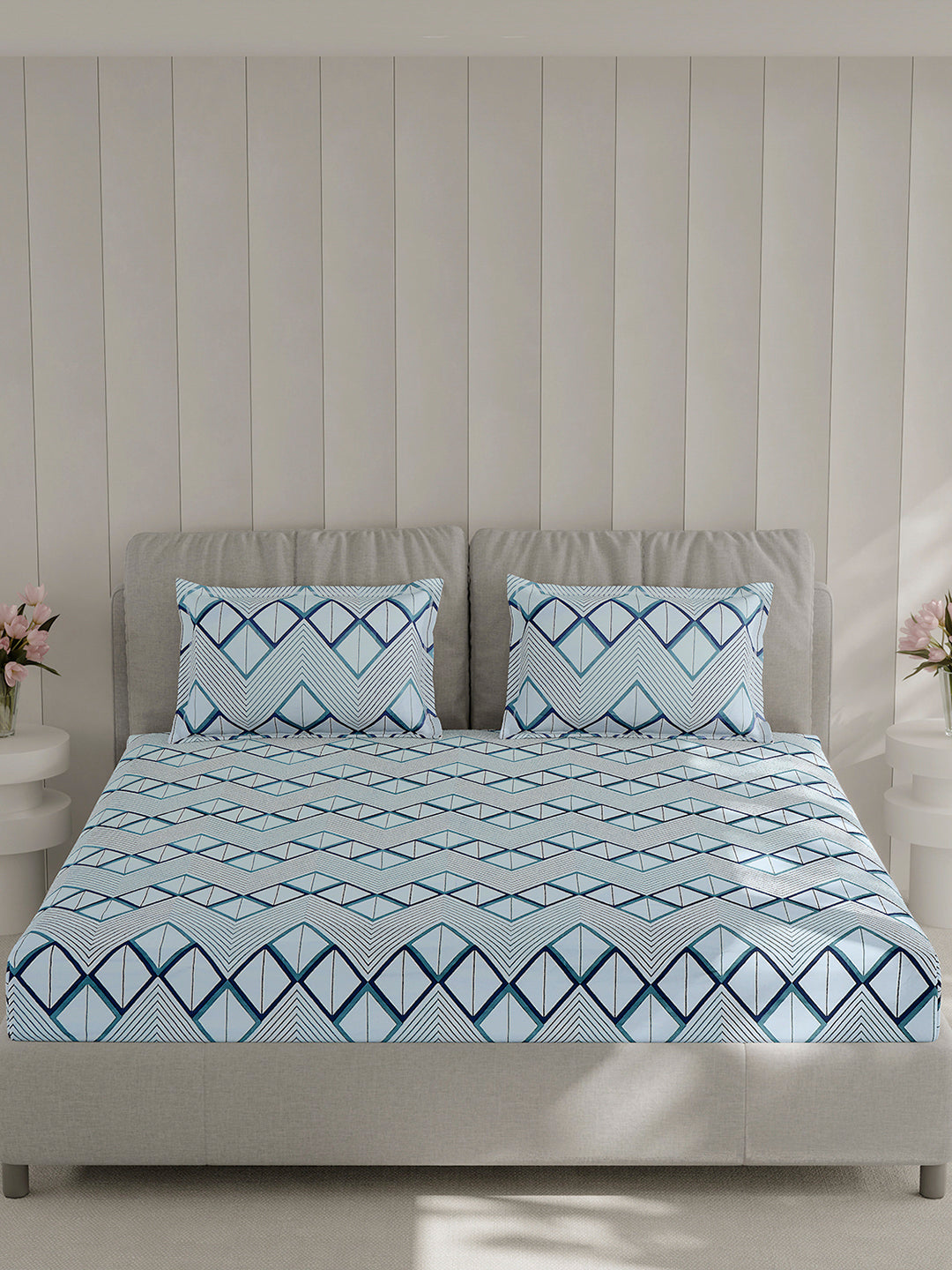 130 GSM Polyester Double Bed 1 Bedsheet with 2 Pillow Covers (Fashnik)