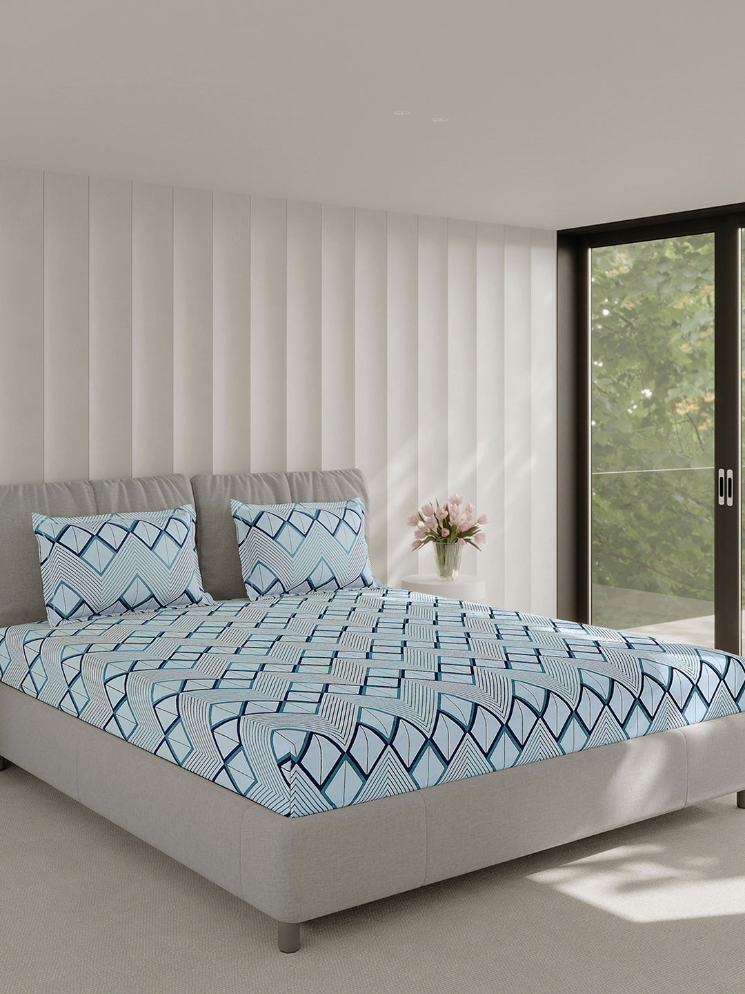 130 GSM Polyester Double Bed 1 Bedsheet with 2 Pillow Covers (Fashnik)