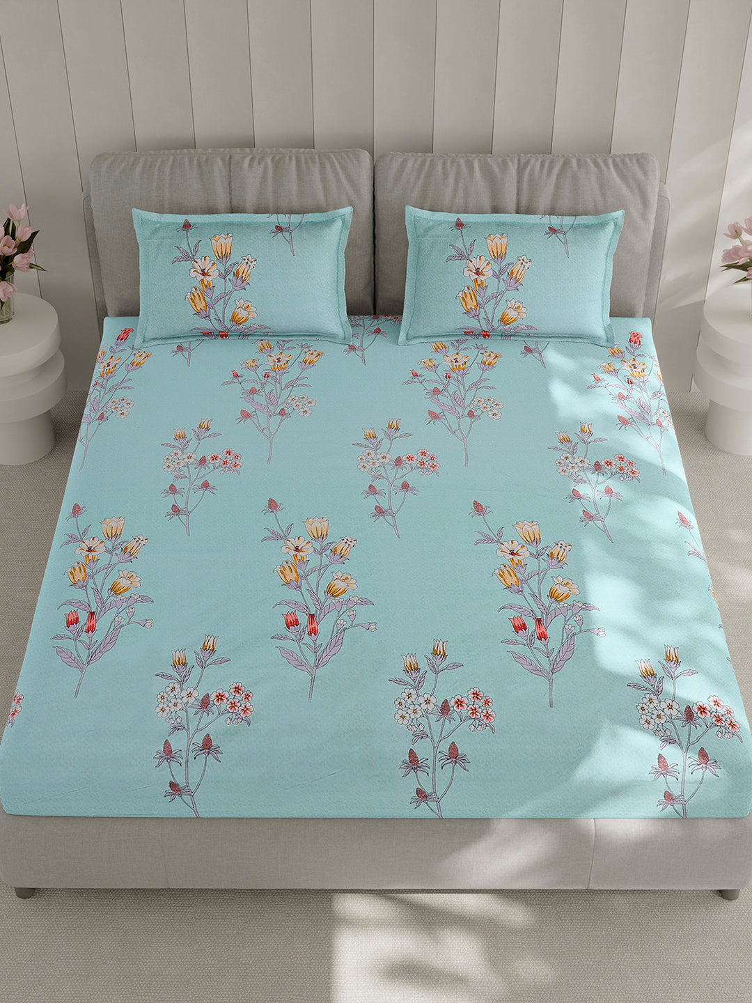 130 GSM Polyester Double Bed 1 Bedsheet with 2 Pillow Covers (Fashnik)