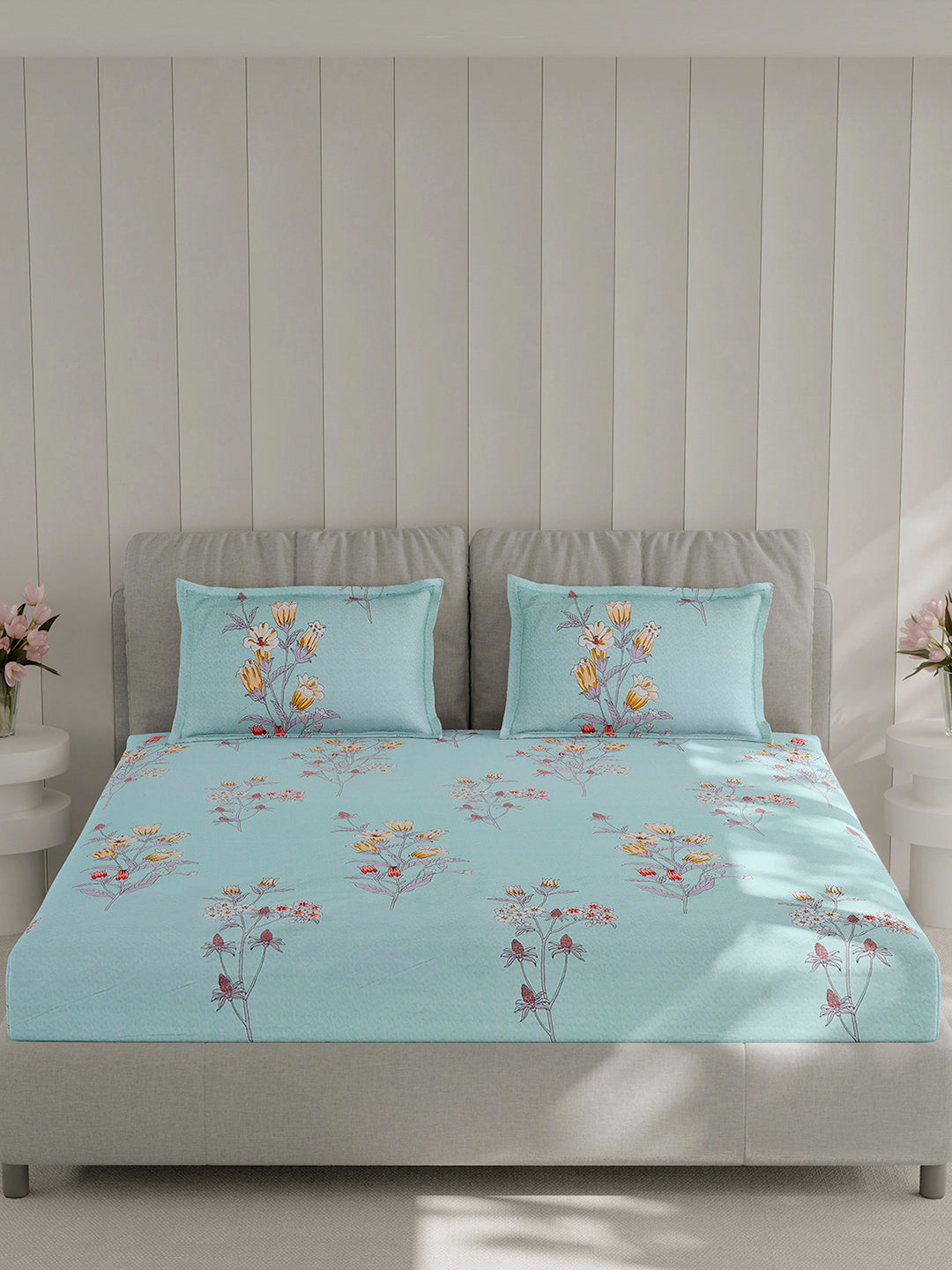 130 GSM Polyester Double Bed 1 Bedsheet with 2 Pillow Covers (Fashnik)