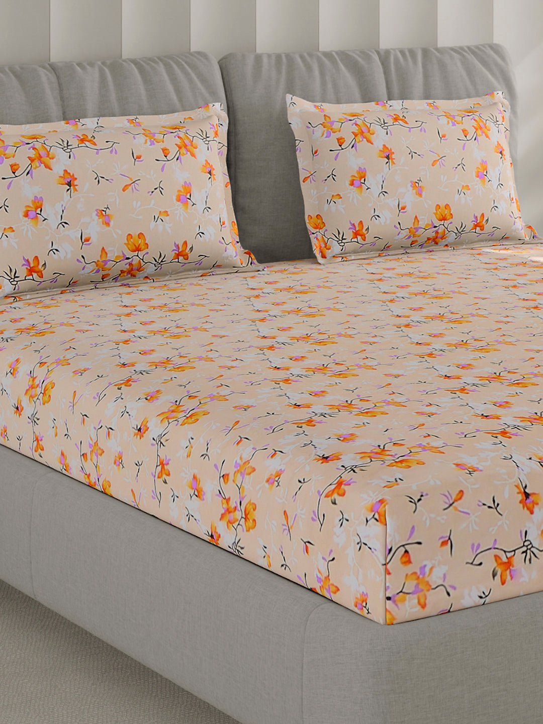 130 GSM Polyester Double Bed 1 Bedsheet with 2 Pillow Covers (Fashnik)