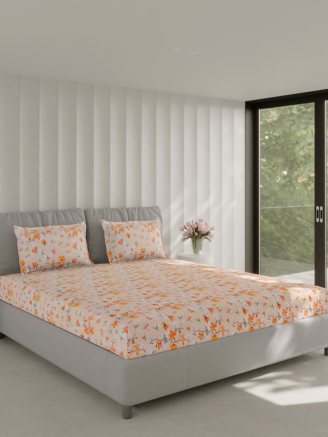 130 GSM Polyester Double Bed 1 Bedsheet with 2 Pillow Covers (Fashnik)