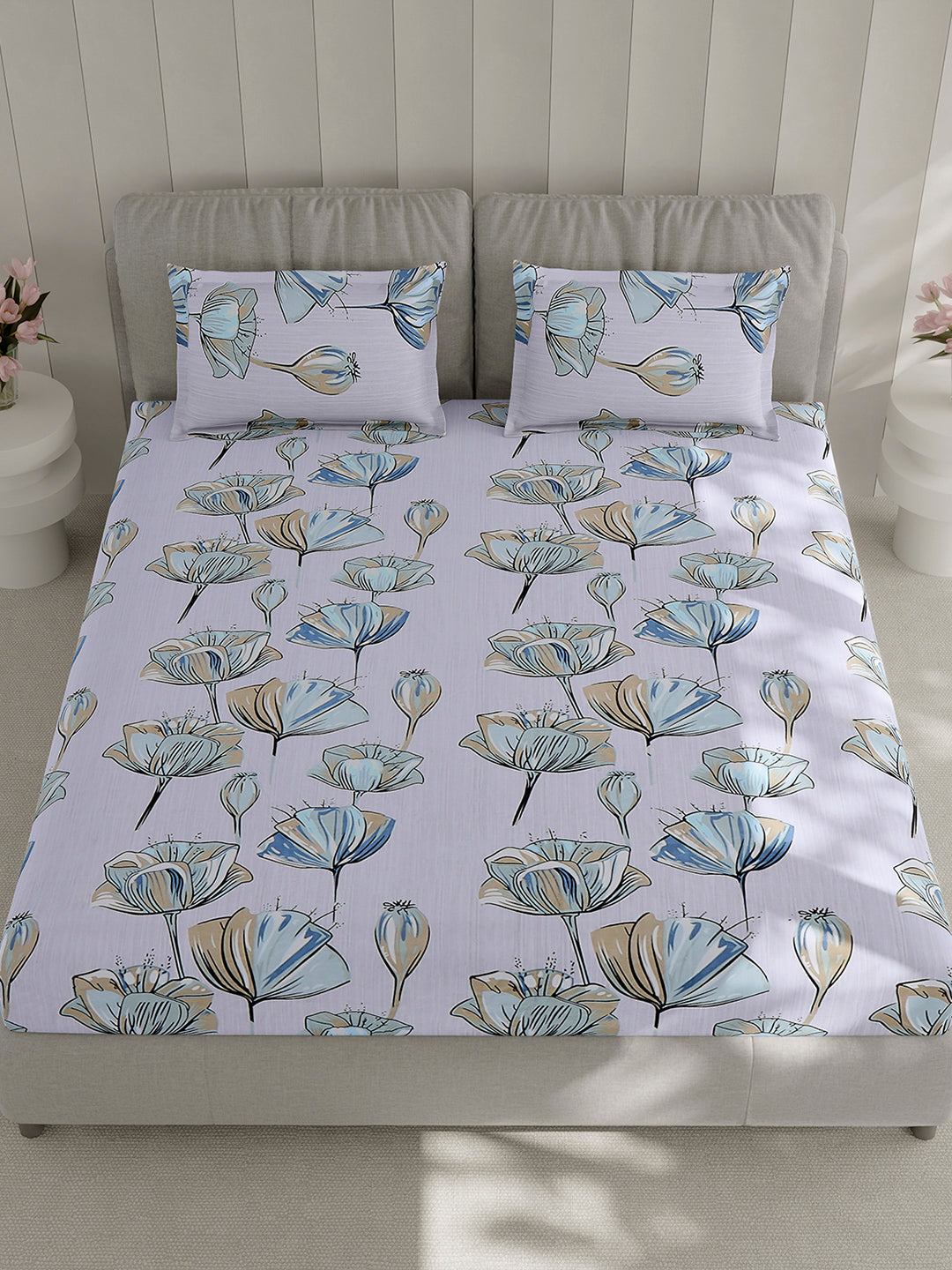 130 GSM Polyester Double Bed 1 Bedsheet with 2 Pillow Covers (Fashnik)