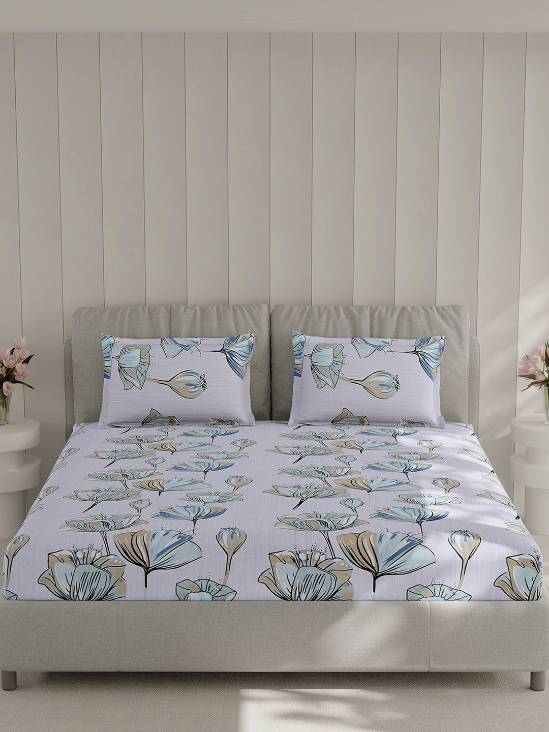 130 GSM Polyester Double Bed 1 Bedsheet with 2 Pillow Covers (Fashnik)