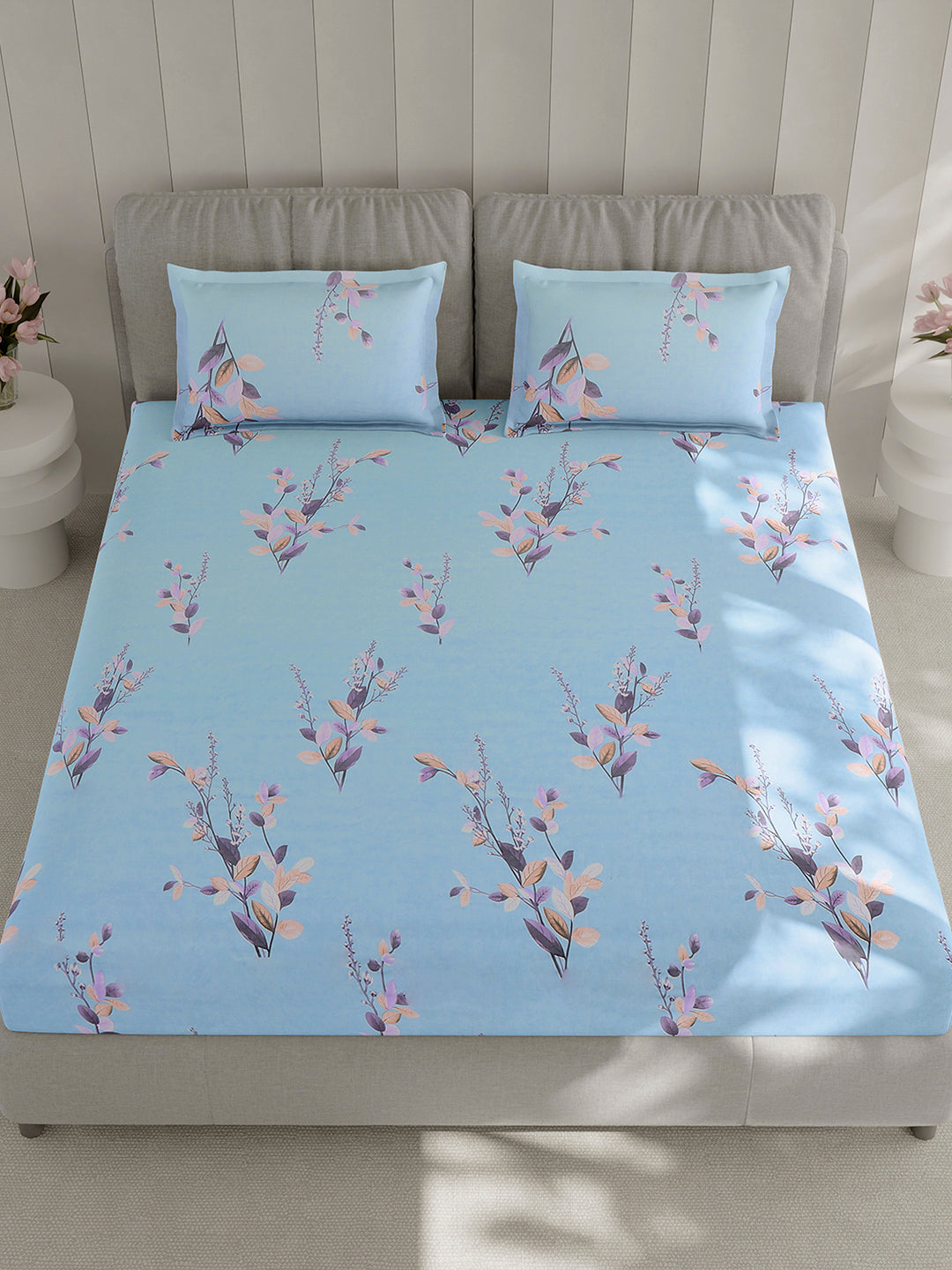 130 GSM Polyester Double Bed 1 Bedsheet with 2 Pillow Covers (Fashnik)