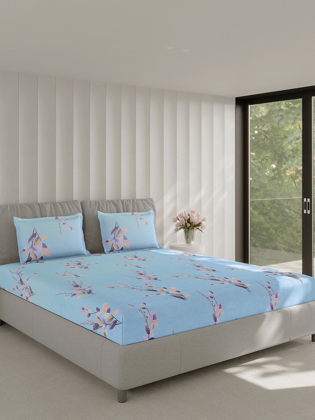 130 GSM Polyester Double Bed 1 Bedsheet with 2 Pillow Covers (Fashnik)