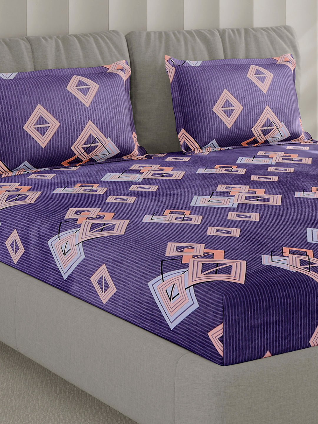 130 GSM Polyester Double Bed 1 Bedsheet with 2 Pillow Covers (Fashnik)