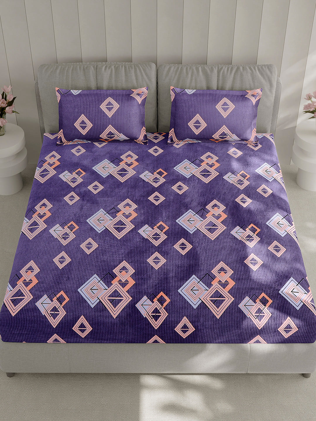 130 GSM Polyester Double Bed 1 Bedsheet with 2 Pillow Covers (Fashnik)