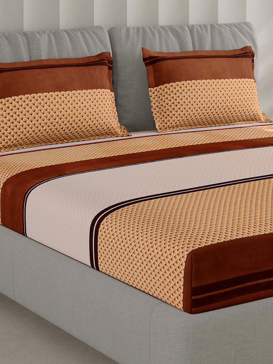 130 GSM Polyester Double Bed 1 Bedsheet with 2 Pillow Covers (Fashnik)