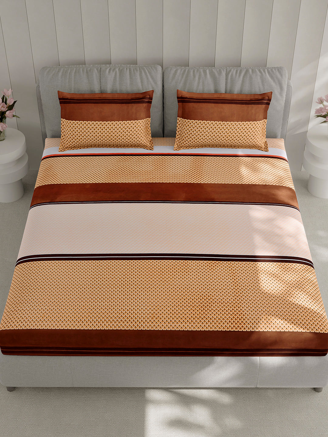130 GSM Polyester Double Bed 1 Bedsheet with 2 Pillow Covers (Fashnik)