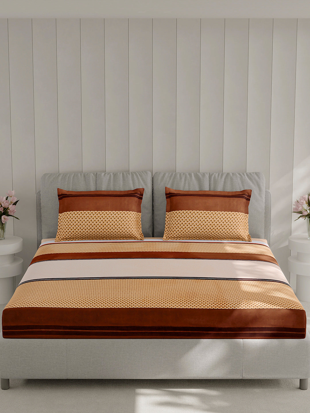 130 GSM Polyester Double Bed 1 Bedsheet with 2 Pillow Covers (Fashnik)