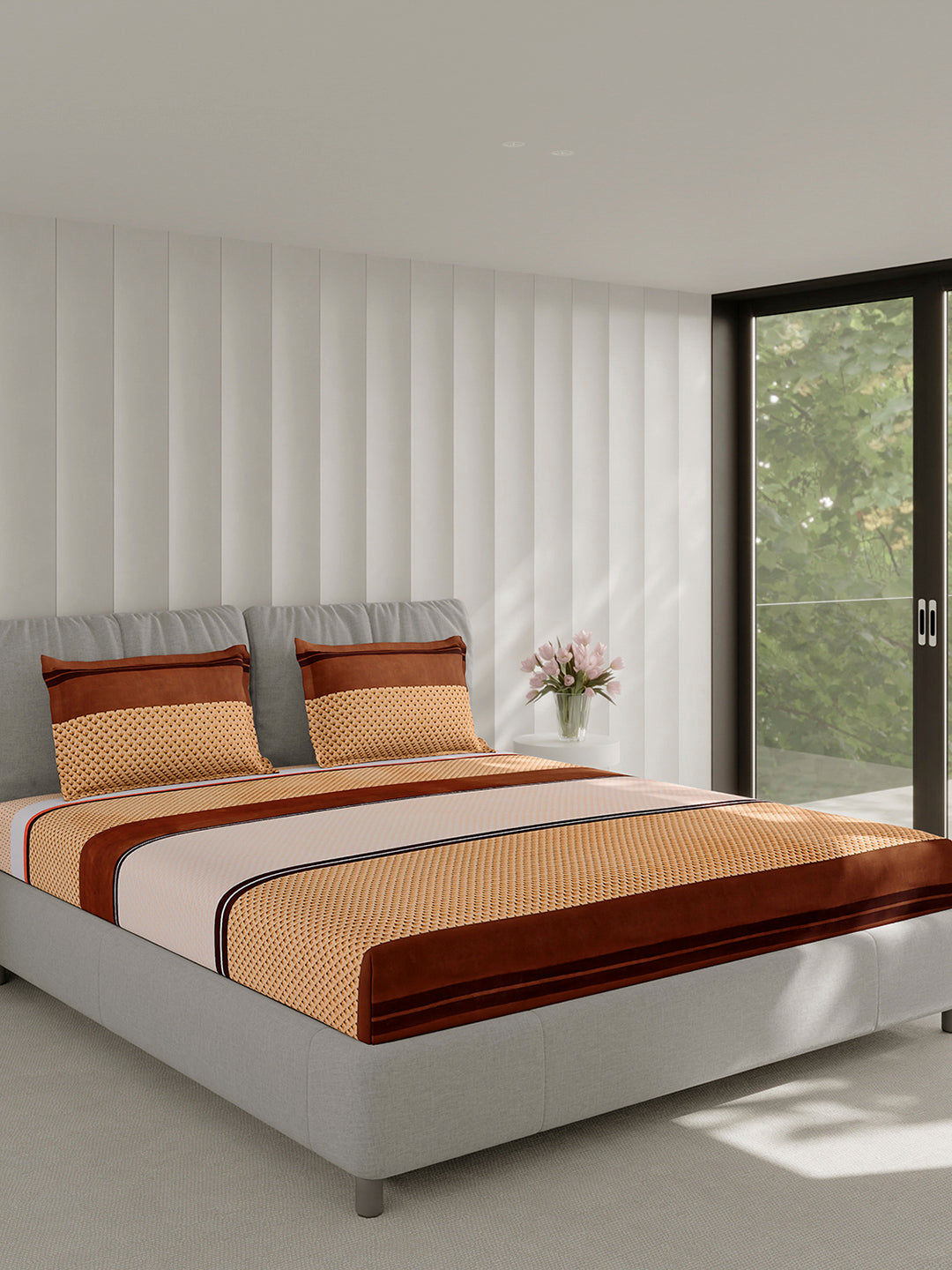 130 GSM Polyester Double Bed 1 Bedsheet with 2 Pillow Covers (Fashnik)