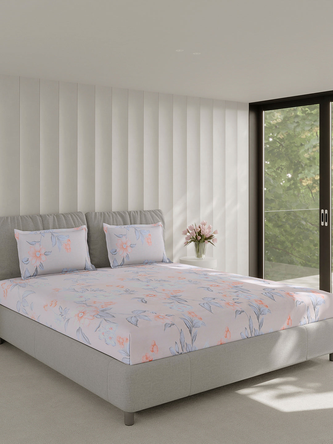 130 GSM Polyester Double Bed 1 Bedsheet with 2 Pillow Covers (Fashnik)