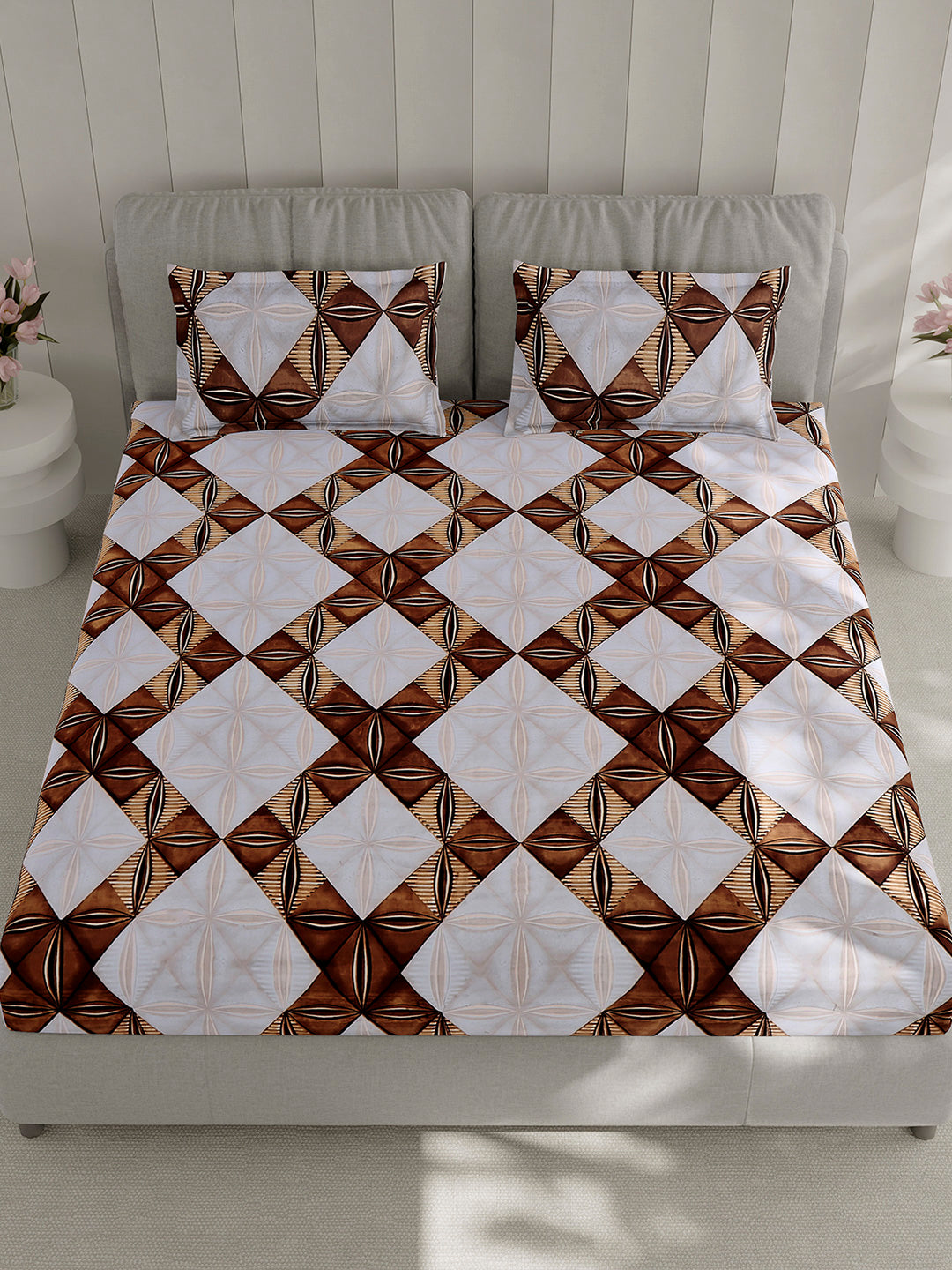 130 GSM Polyester Double Bed 1 Bedsheet with 2 Pillow Covers (Fashnik)