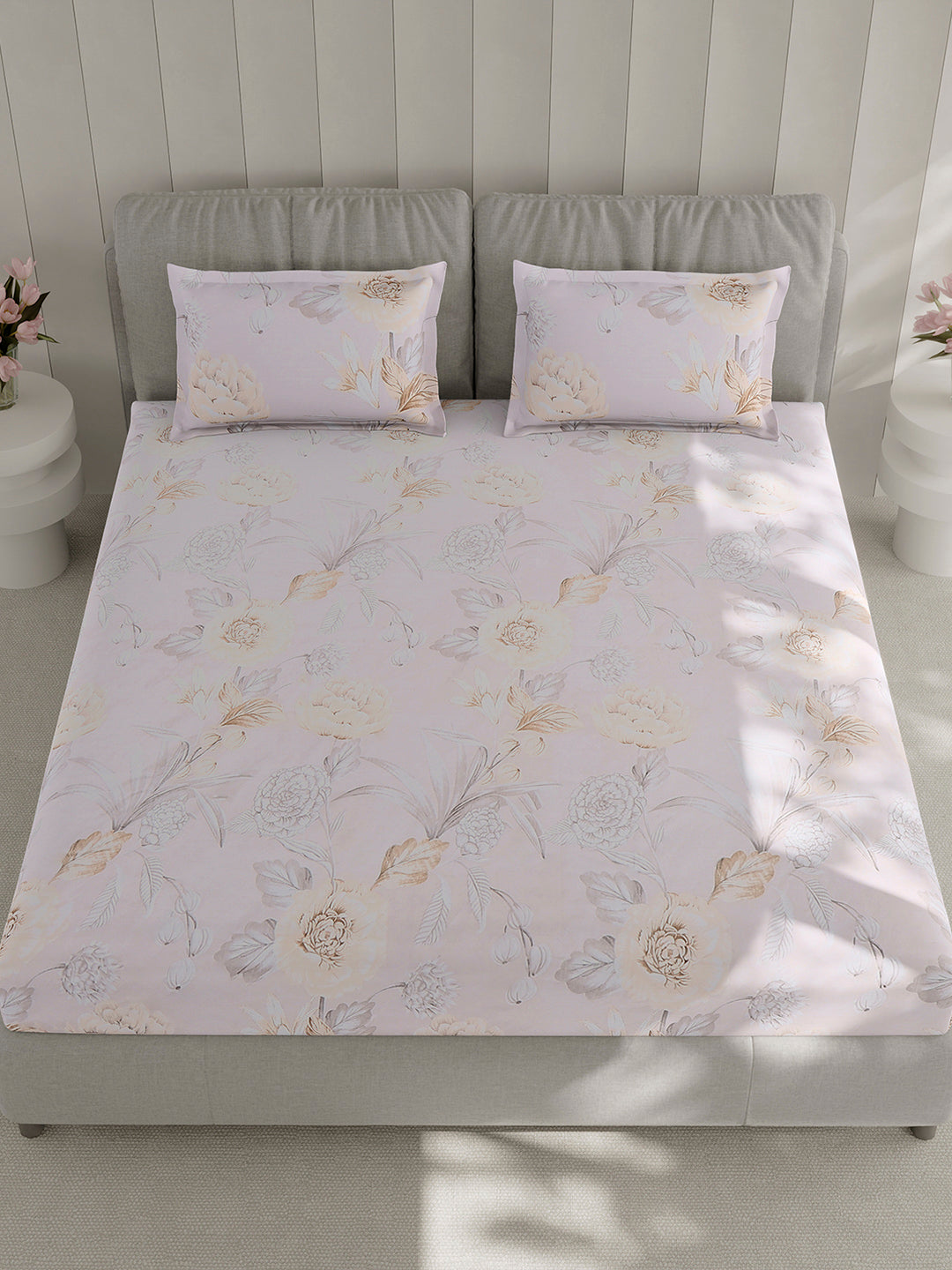 130 GSM Polyester Double Bed 1 Bedsheet with 2 Pillow Covers (Fashnik)