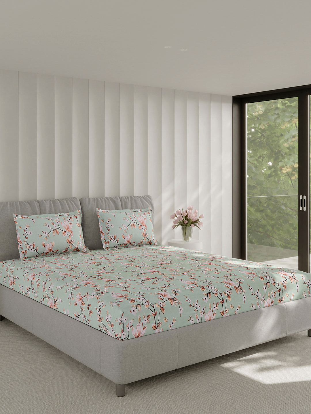 130 GSM Polyester Double Bed 1 Bedsheet with 2 Pillow Covers (Fashnik)