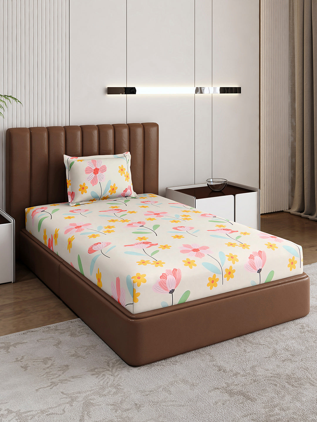 120 GSM Polyester Single Bedsheet with 1 Pillow Cover (Pixel)