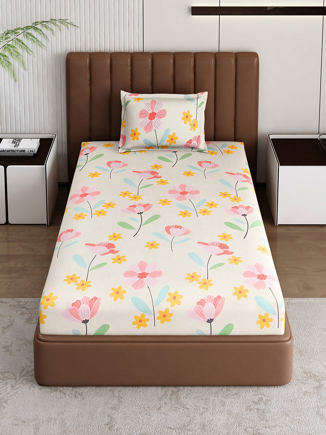120 GSM Polyester Single Bedsheet with 1 Pillow Cover (Pixel)