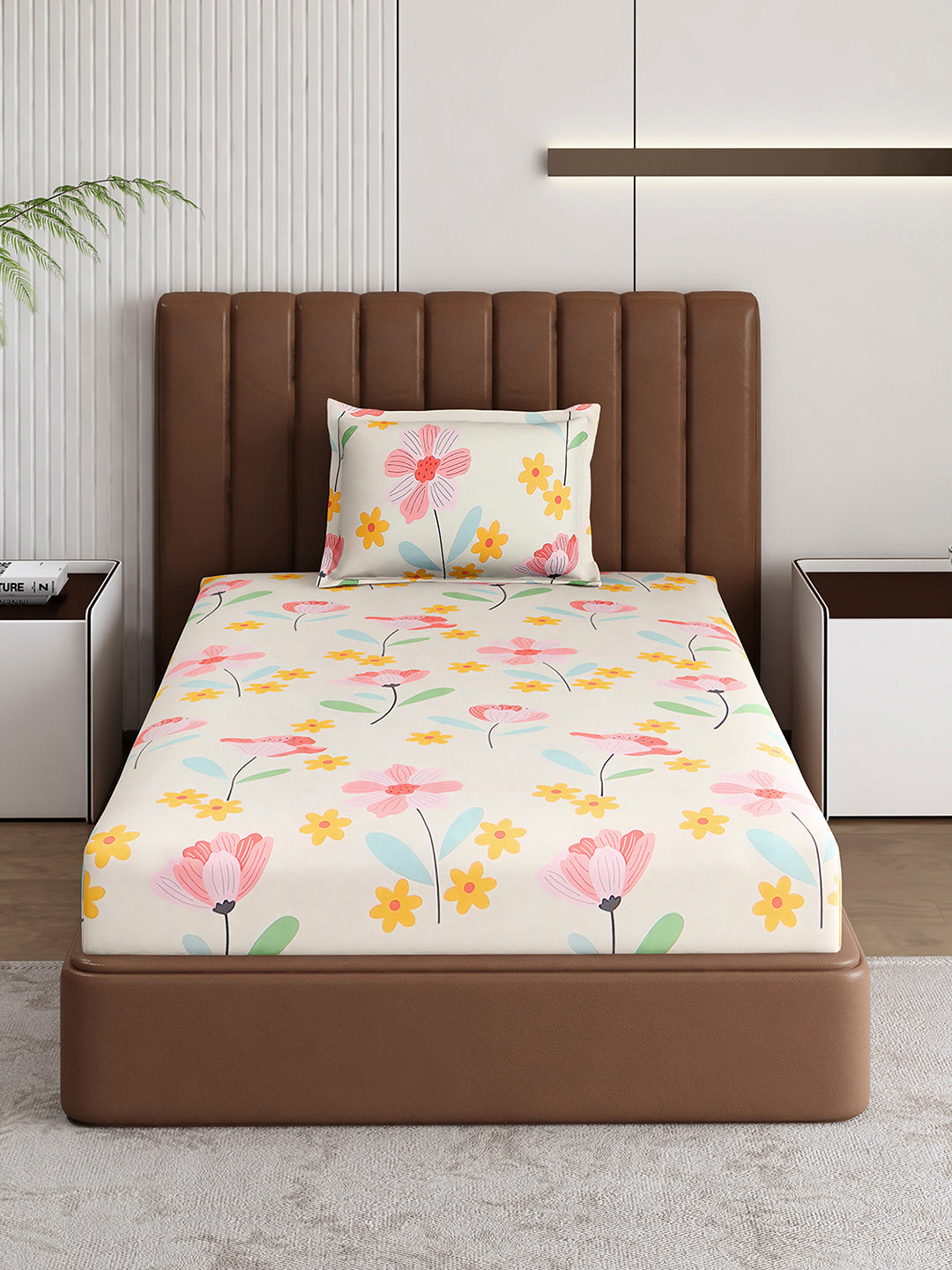 120 GSM Polyester Single Bedsheet with 1 Pillow Cover (Pixel)