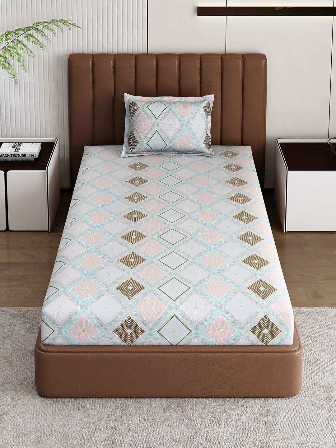 120 GSM Polyester Single Bedsheet with 1 Pillow Cover (Pixel)