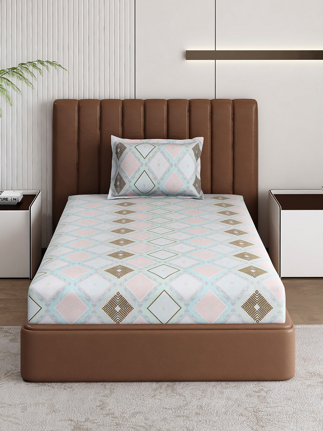 120 GSM Polyester Single Bedsheet with 1 Pillow Cover (Pixel)