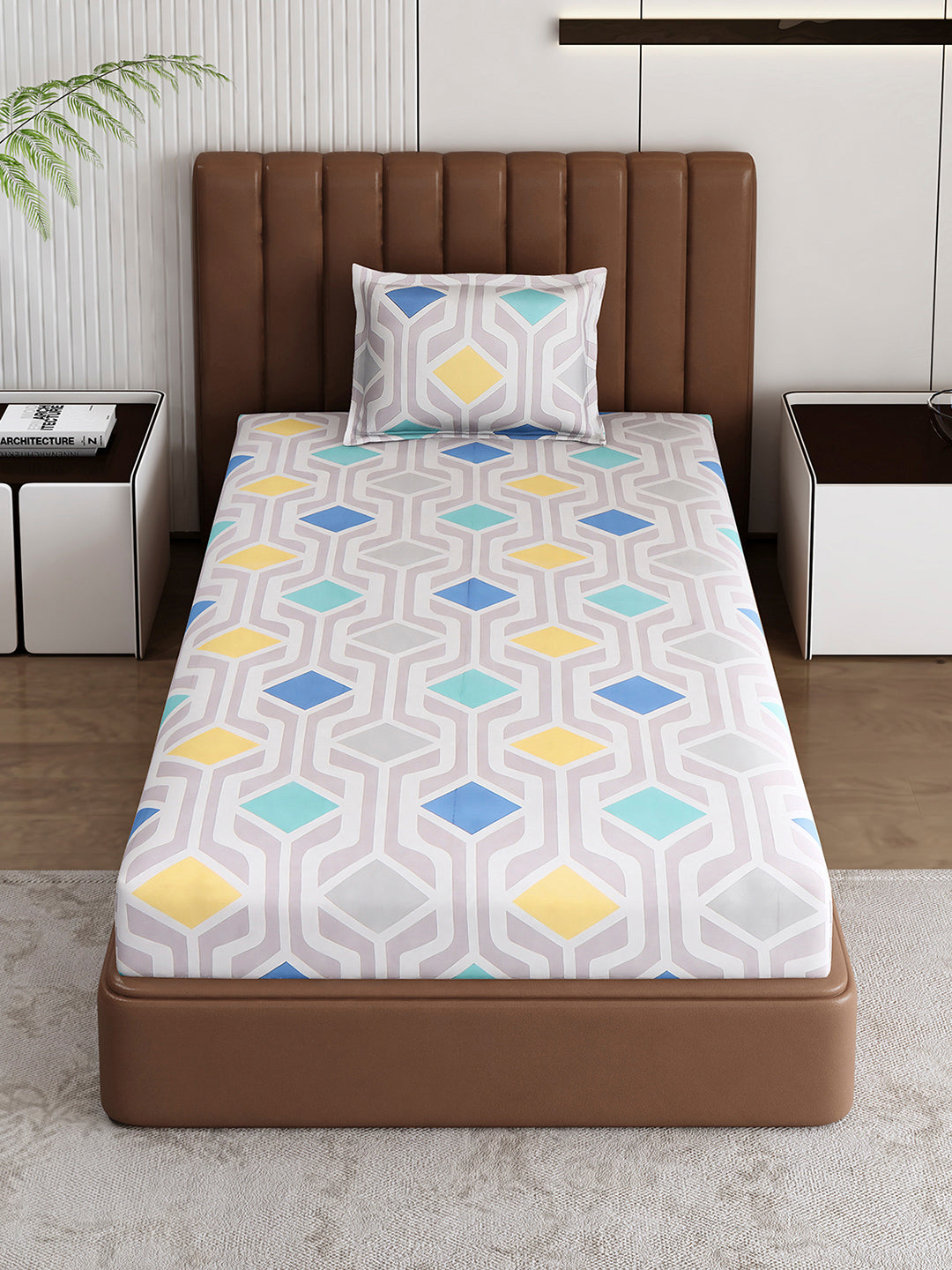 120 GSM Polyester Single Bedsheet with 1 Pillow Cover (Pixel)