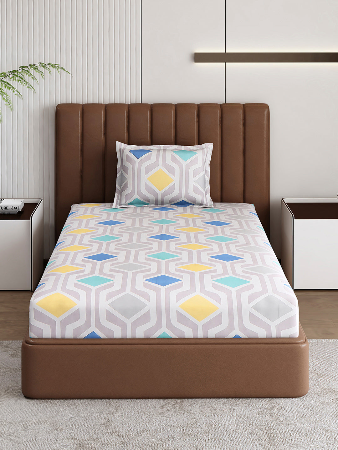 120 GSM Polyester Single Bedsheet with 1 Pillow Cover (Pixel)