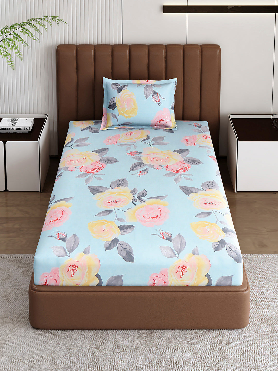 120 GSM Polyester Single Bedsheet with 1 Pillow Cover (Pixel)
