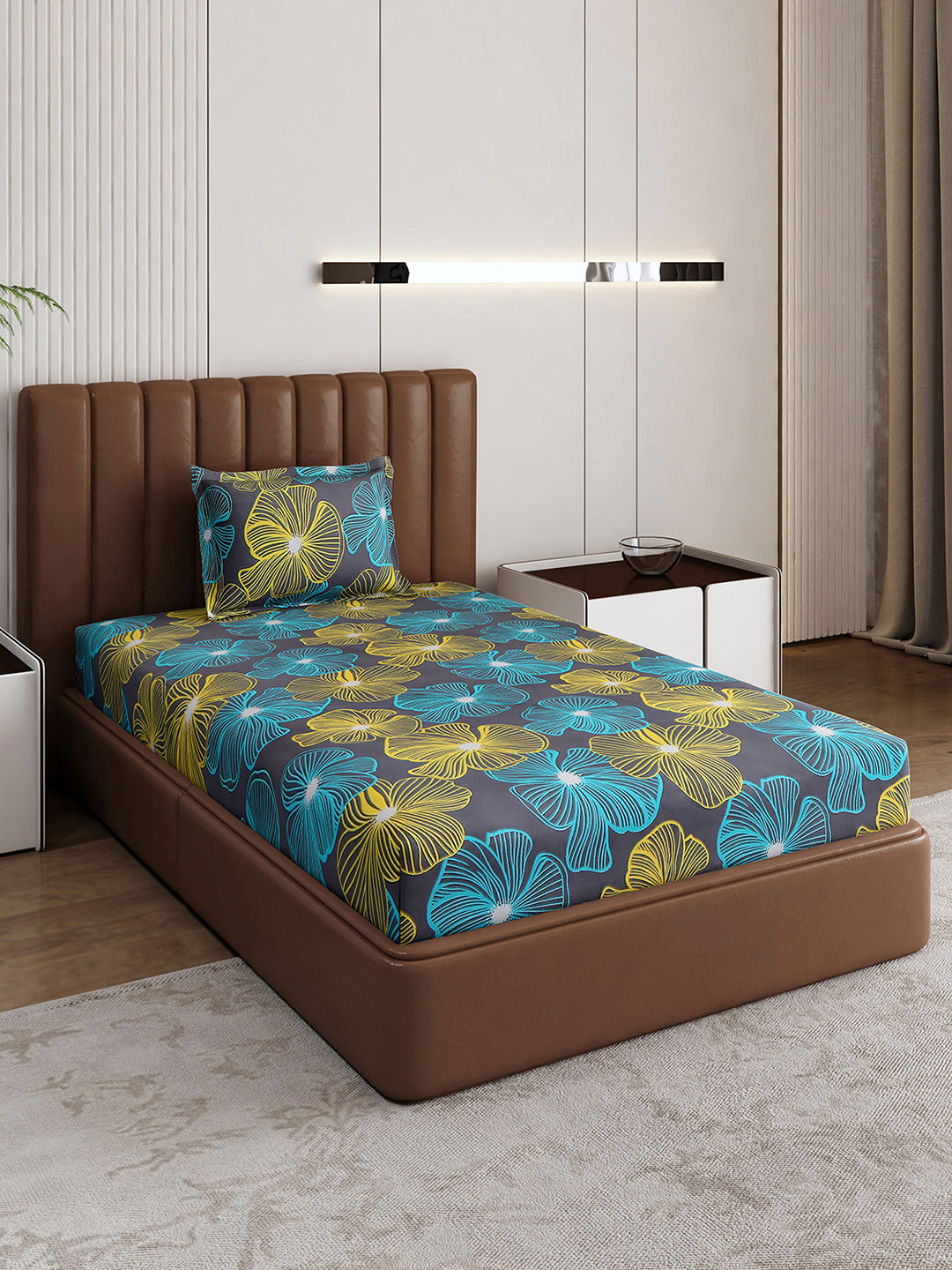 120 GSM Polyester Single Bedsheet with 1 Pillow Cover (Pixel)