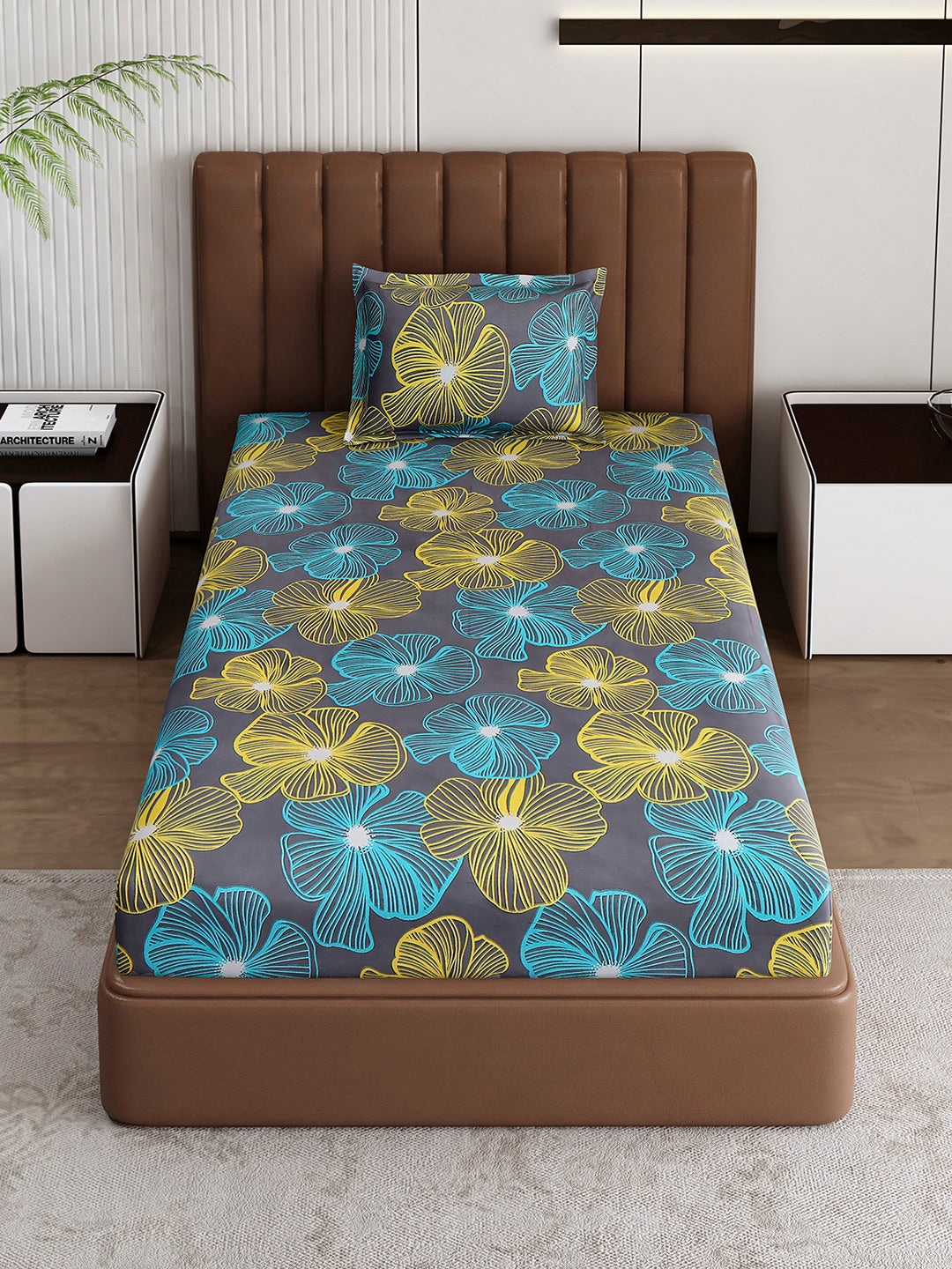 120 GSM Polyester Single Bedsheet with 1 Pillow Cover (Pixel)