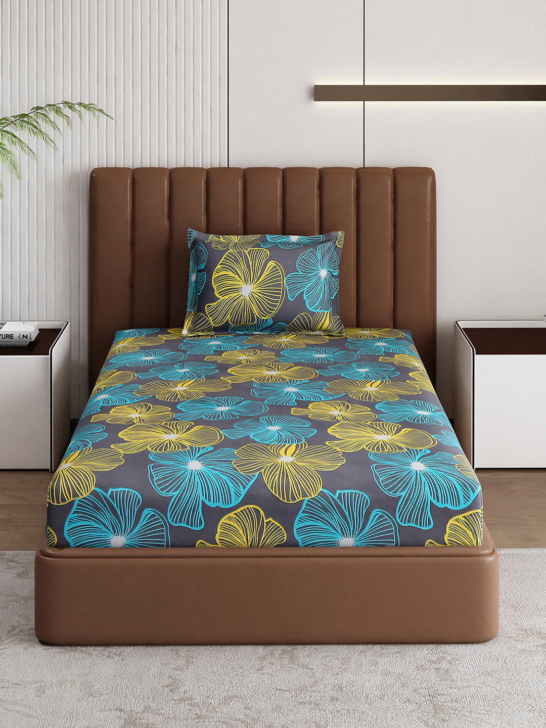 120 GSM Polyester Single Bedsheet with 1 Pillow Cover (Pixel)