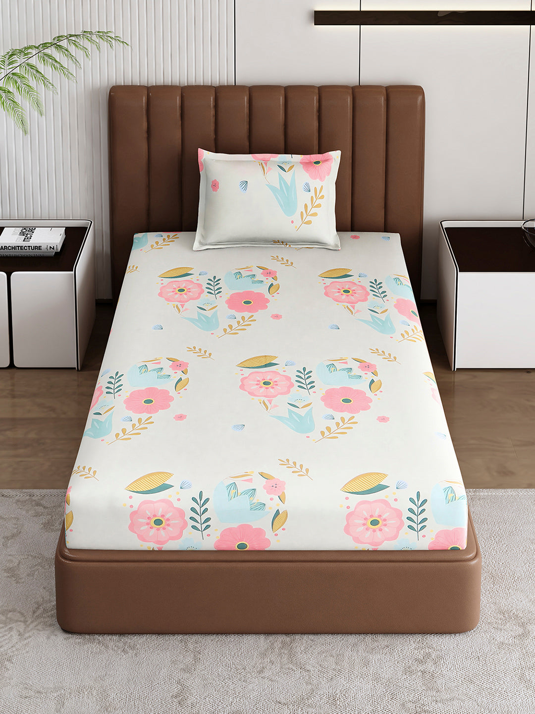 120 GSM Polyester Single Bedsheet with 1 Pillow Cover (Pixel)