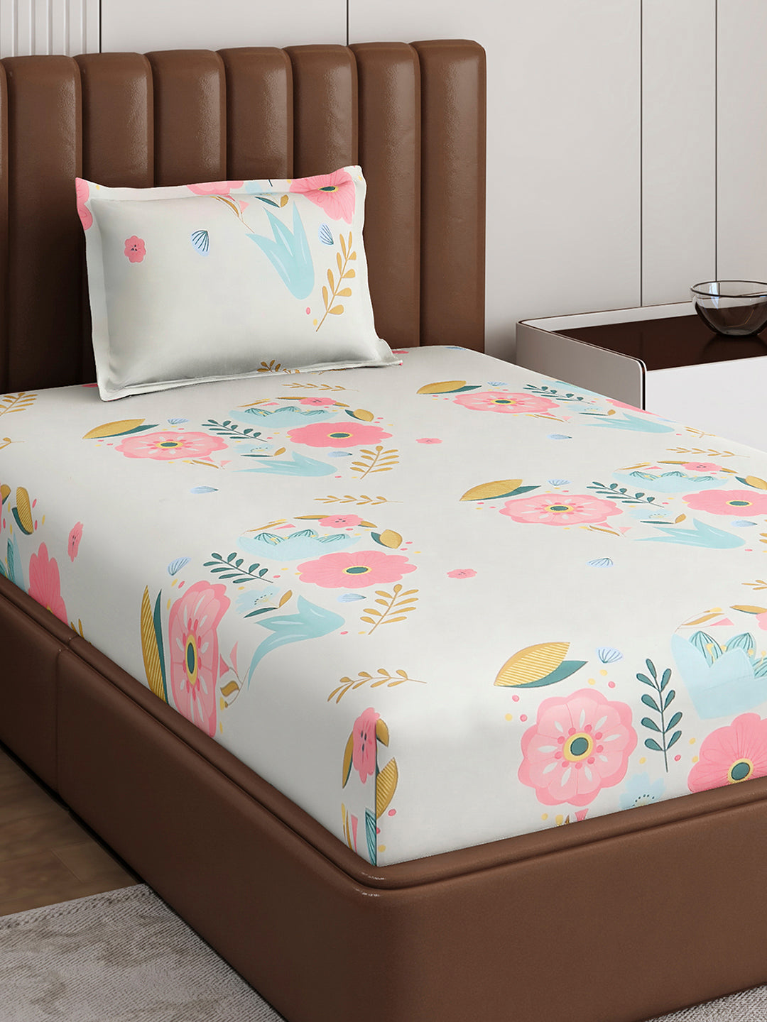 120 GSM Polyester Single Bedsheet with 1 Pillow Cover (Pixel)