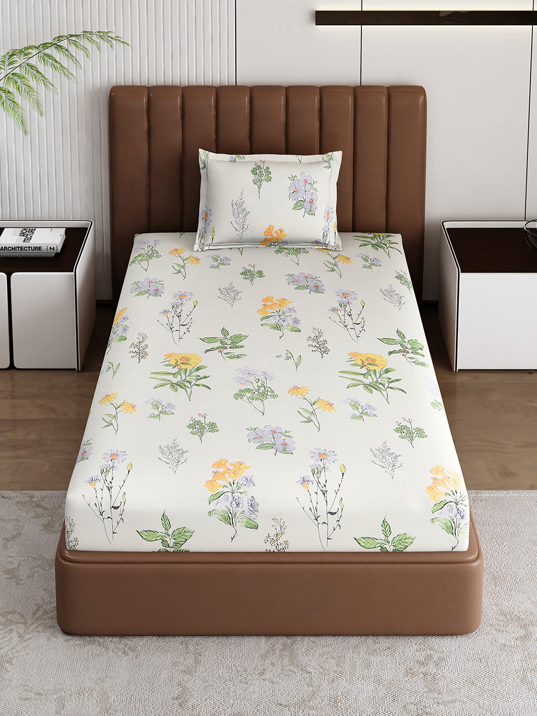 120 GSM Polyester Single Bedsheet with 1 Pillow Cover (Pixel)