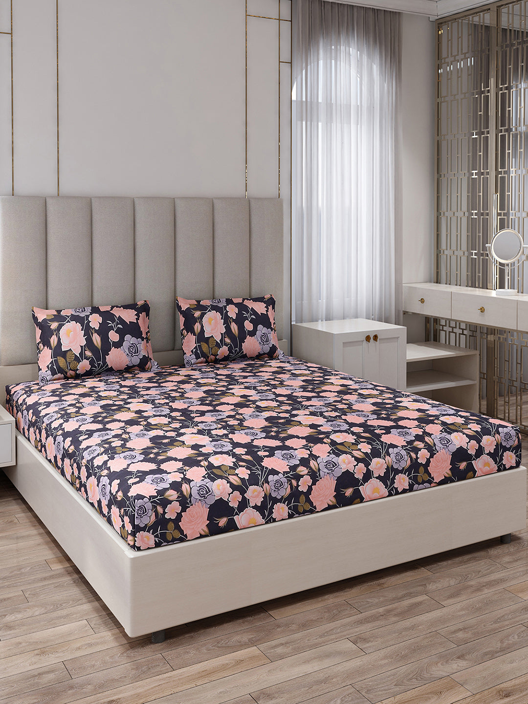 130 GSM Polyester King Size 1 Bedsheet with 2 Pillow Covers (Royal King)