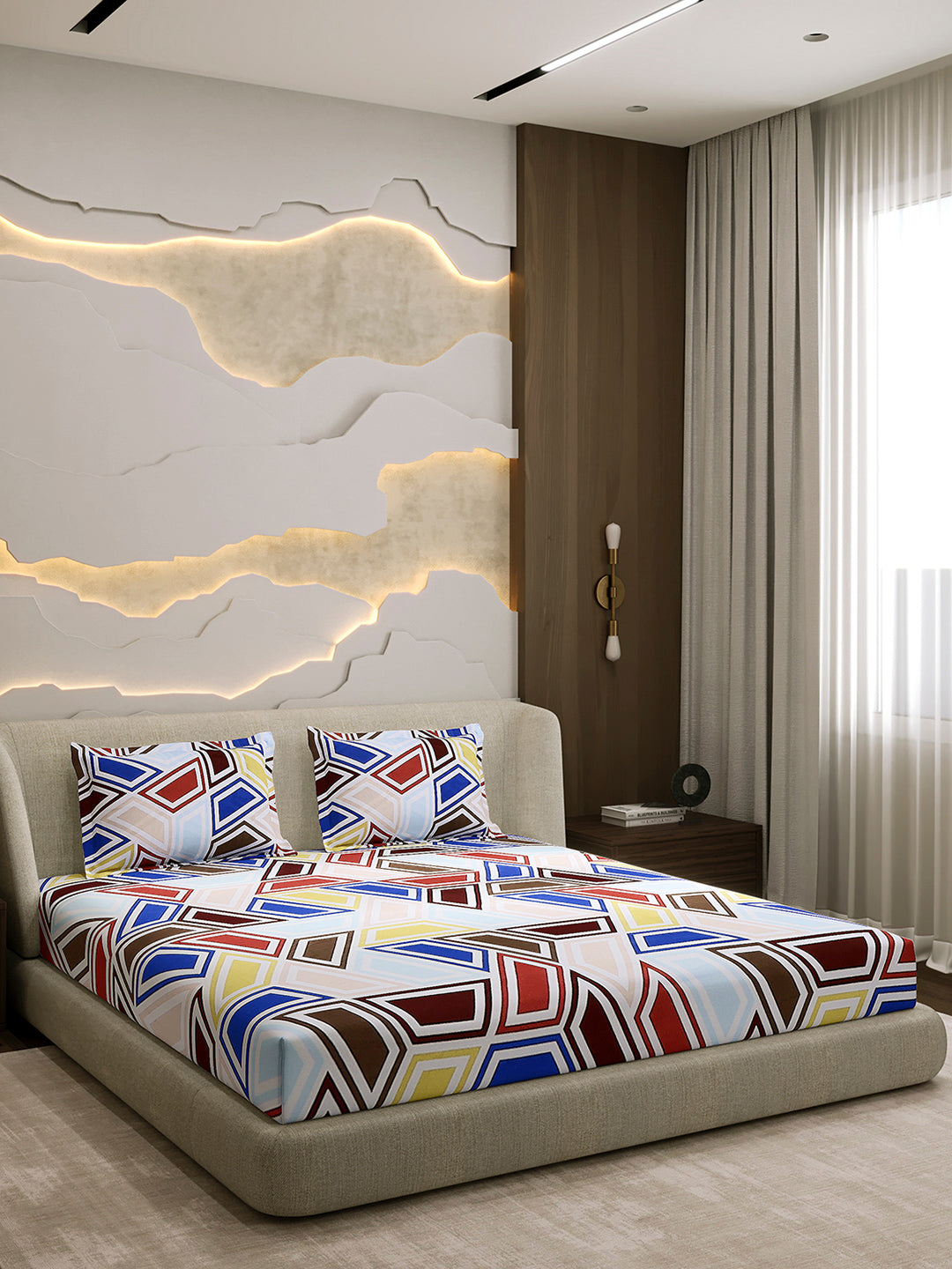 104 TC 100% Cotton Double Bed 1 Bedsheet with 2 Pillow Cover (Samriddhi)